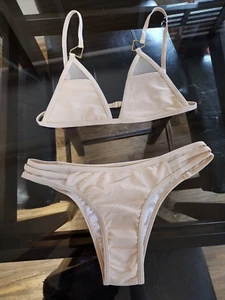 Size Small - Diamond Supply Co. Cream Two Piece Bikini Swimsuit 80% Nylon - Picture 1 of 5