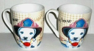 Dalmation Puppy in Firefighter Hat Mug SET Microwave Safe NEW - Picture 1 of 4