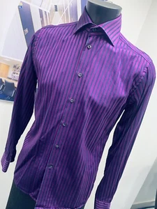 Duchamp Deep Purple Striped Button Cuff Shirt UK 15.5” 39cm Fabulous - Picture 1 of 5