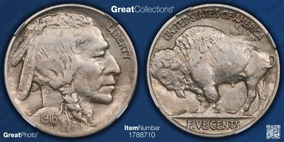 1916 Buffalo Nickel NGC XF 40 Problem Free Coin 5C - Image 1 of 3