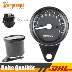12V Metall Motorrad LED Analog Drehzahlmesser 12000 RPM 65mm Schwarz Universal - Bild 1 von 8