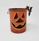 Halloween Pumpkin Metal Treat Pail Bucket Handle Tin Decoration Orange
