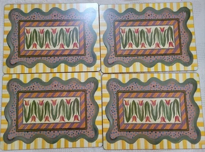 4 manteles individuales Mackenzie Childs tulipán pimpinela jardín toldo con respaldo de corcho Foto 1 de 2