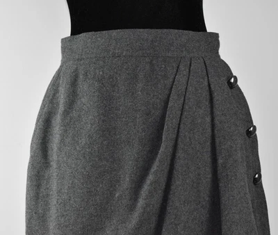 Max Mara Est Sz 8 Lined Gray Faux Wrap Gathered Side Pencil Skirt Pockets Italy - Image 1 of 4