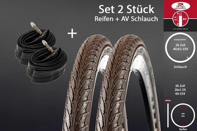 2 Stück 26 Zoll Fahrrad Reifen 26x1.50 City Jugend 40-559 Schlauch SCHWALBE AV - Bild 1 von 4