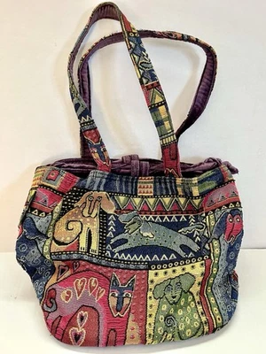 Vintage Laurel Burch Tapestry Bag Colorful Patchwork Beautiful Details Medium - Image 1 of 4