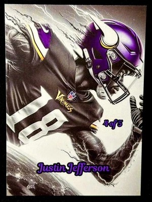 Justin Jefferson  2024 Anime Sport Manga Swag B&W Cartoon Prism #4/5  - Vikings - Image 1 of 2