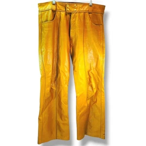 VTG Y2K Esprit Leather Pants Women Size 38 Tan Brown 36×28 Bootcut Retro Boho - Picture 1 of 12