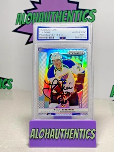 TJ OSHIE SIGNED 2013-2014 PANINI PRIZM SILVER CARD PSA BLUES ON CARD AUTO - Picture 1 of 2