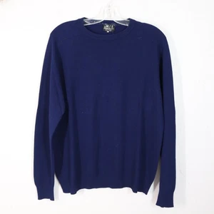 Vintage 1970s Snow Lotus Cashmere Sweater Men 44 Navy Blue Crew Neck Long Sleeve - Picture 1 of 12
