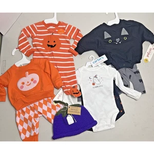 Newborn Size Baby Infant Girl Halloween Outfits & Handmade Knit Cap Hat Lot NEW - Picture 1 of 20