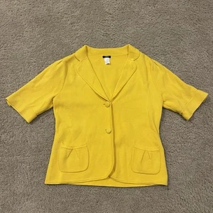 J. Crew Yellow Short Sleeve Sweater Blazer Cropped with Pockets, Medium - Picture 1 of 7