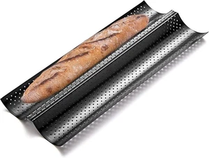 KITESSENSU Antihaft Baguetteform gelocht 2 Laibe französisches Brot Backblech - Bild 1 von 5
