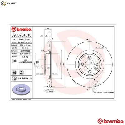 2x BRAKE DISC 09.B754.11 FOR MINI CLUBMAN N14B16A/B16AB/B16C N18B16C 1.6L 4cyl - Image 1 of 4