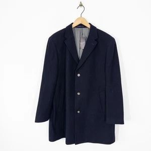 Brook Taverner Wool Blend Overcoat Size 46 Regular Navy Blue Single Breasted - Picture 1 of 19