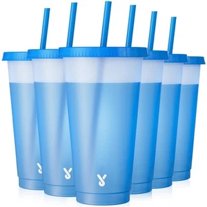 Plastic Cups with Lids and Straws - 6 Pack 24 oz Tumblers Bulk for Iced Coffe... - Picture 1 of 5