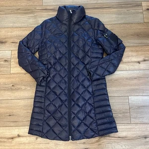 Lauren Ralph Lauren Blue Quilted Down Puffer Coat Long Zip Up Jacket Women's M - Picture 1 of 6