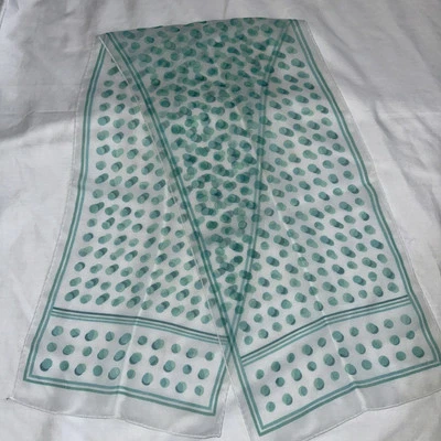 1970’s Vintage White And Green Chiffon Scarf  - Image 1 of 4