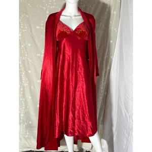 Vintage Morgan Taylor Intimates Red Satin Lingerie Robe Set Lace Trim Medium - Picture 1 of 13