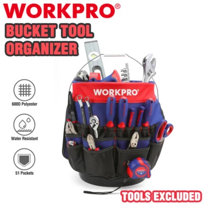 WORKPRO 5 Gallon Bucket Organizer Tote Bag Garden Tool Holder 51 Storage Pocket