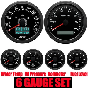 85mm Boat Car GPS Speedometer 0-200km/h&Tacho&52MM Fuel/Oil/Temp/Volt Gauge Set - Picture 1 of 22