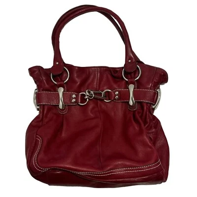 Bolso de hombro rojo B. Makowsky de cuero suave genuino forro de leopardo Foto 1 de 4