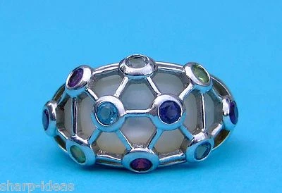 Ladies Multi-Gemstones Ring  w/ Mother-of-Pearl Background - 925 Sterling Silver - Image 1 of 4