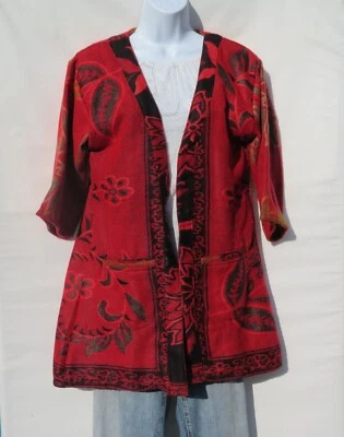 Kimono Jacket Boho 60s 3/4 Sleeve Handmade Yak Wool Blend M - Image 1 of 4