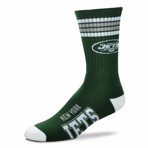New York Jets For Bare Feet NFL Men's Kid's 4-Stripe Deuce Crew Socks SZ M Cover