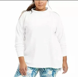 Ideology Plus Women's Split-Shoulder Mock-Neck Athletic Sweatshirts, White, 1X - Picture 1 of 1