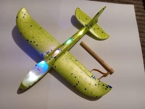 Foam Glider Airplane Rubber Band Launcher Over 12 In Long & Wide Lights up LED - Picture 1 of 17