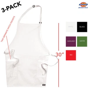 3-PACK Dickies Chef Adjustable Bib Apron 30" Long with 2 Pockets DC513 - Picture 1 of 3