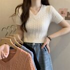 Fashion V-neck Top Sweet Short Top New Thin Top  Street