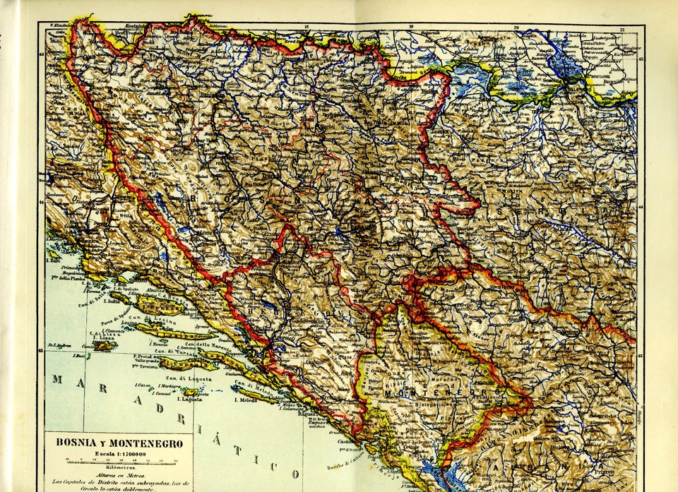 1920s Antique Map Bosnia Montenegro Servia Europe View Wall Art Retro - Image 1 of 1