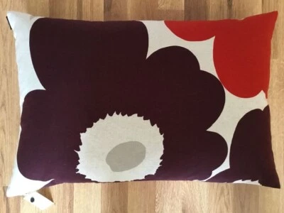 FINNISH MODERN MARIMEKKO "UNIKKO" LINEN BLEND 60X40 PILLOW W/ FEATHER INSERT NWT - Image 1 of 4