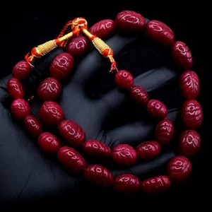 Geschnitzter roter Rubin einzelner Strang 535,00 kt Perlen Halskette Schmuck VK 36 E618 - Bild 1 von 3