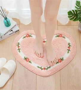 Heart Shaped Floral Rural Rug Water Absorbent Bathroom Floor Mat Shower Rug B... - Picture 1 of 5