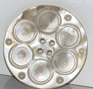 Vintage Extra Large Shell Button Geometric Carved 4 Hole 1-3/8" - Picture 1 of 4