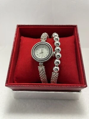 Reloj y pulsera de cuarzo vintage, funcionando, para mujer tono plata glamour y brillo Foto 1 de 4
