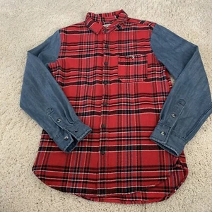 Modern Amusement Shirt Mens Size Small Red Plaid  Woven Blue Denim - Picture 1 of 7