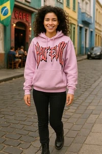 333 Half Evil Pink Hoodie Size S Graphic Streetwear Bold Urban Gen Z Look Pastel - Picture 1 of 12