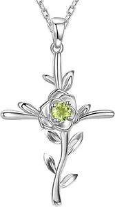 925 Sterling Silver Peridot Necklace in Love Rose Design - Birthday Gift Delight - Picture 1 of 9