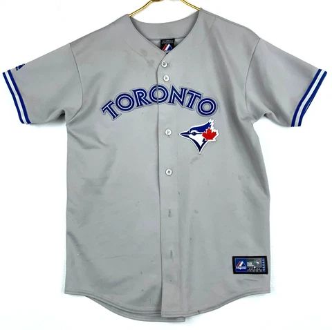 Vintage Toronto Blue Jays Majestic Button Up Jersey Medium Gray Mlb Baseball Cover