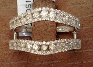 Clearance Solitaire Enhancer Round 1 ct Diamonds Ring Guard Wrap White Gold - Picture 1 of 10