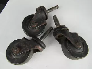 3 Antique Vintage STEEL & RUBBER Casters Wheels Furniture Rollers INDUSTRIAL - Picture 1 of 5