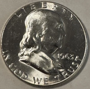 Moneda de Estados Unidos, medio dólar Franklin 1963, sin circular, ¡muy bonita! - Imagen 1 de 2