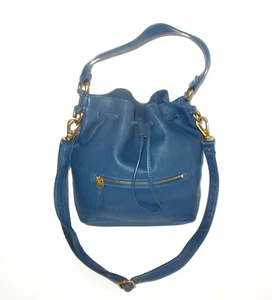 Fossil Pebbled Leather Vickery Bucket Bag Blue Crossbody Drawstring Top Handle - Picture 1 of 13