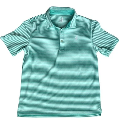 Johnnie-O Polo Boys Size 12 Green White Stripe Performance Golf Short Sleeve - Image 1 of 4