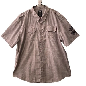 ECKO UNLTD Shirt Mens 3XL Button Down Rhino USA Flag Patch Military Cotton Blend - Picture 1 of 17