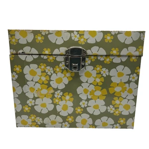 Vintage 70s Mod Metal File Box Daisy Floral Flowers Storage Case Cabinet Retro - Picture 1 of 14
